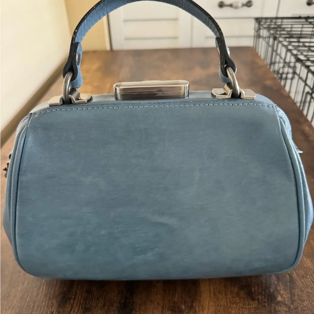 Patricia Nash Embossed Floral Leather Crossbody in Dusty Blue